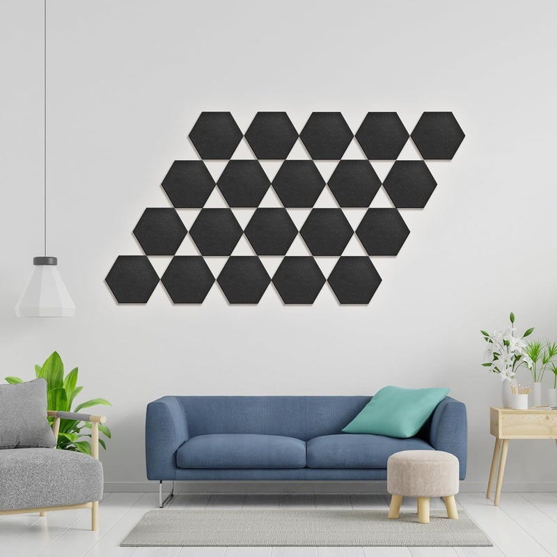 UNECHO Store Hexagonal Acoustic Panels-12 Pack High-Density Sound Absorbing Panels 12"X10"X0.4" for Enhanced Noise Reduction, DIY Design, Idea for Studios, Offices, and Home Theaters(Black) - Image 5